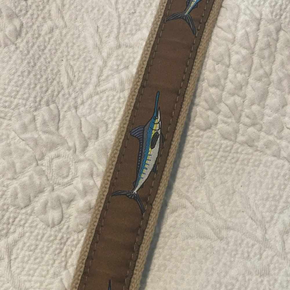Fish Design Leather-Trim Kids Belt - Brown tan Blue Sz 26 Measure 31 W/O Buckle